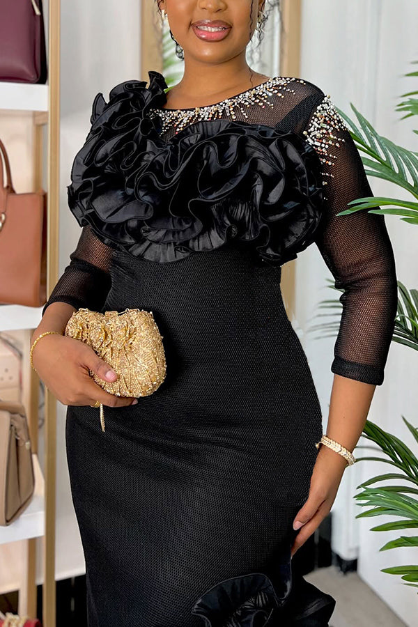 Gorgeous Ruffle Neck Asymmetrical Layered Hem Dress