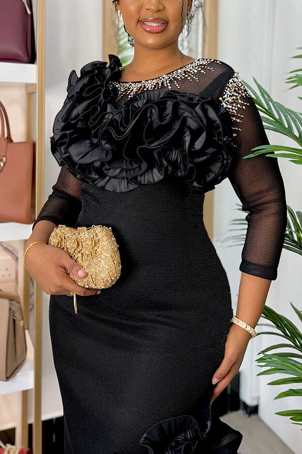 Gorgeous Ruffle Neck Asymmetrical Layered Hem Dress