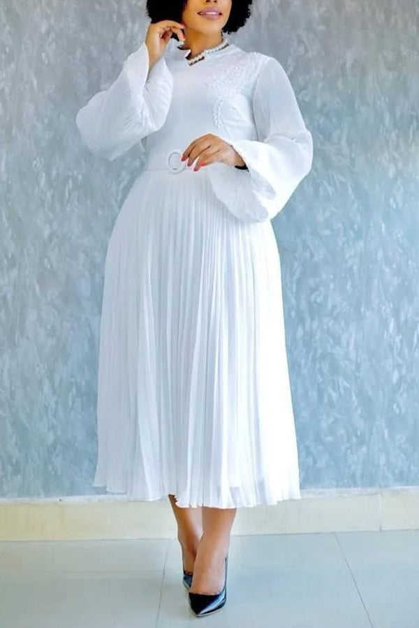 Elegant Self Belted Pleated Maxi Dress