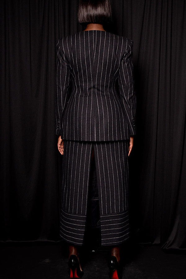 Chic Striped Blazer & Wide Leg Pants Set