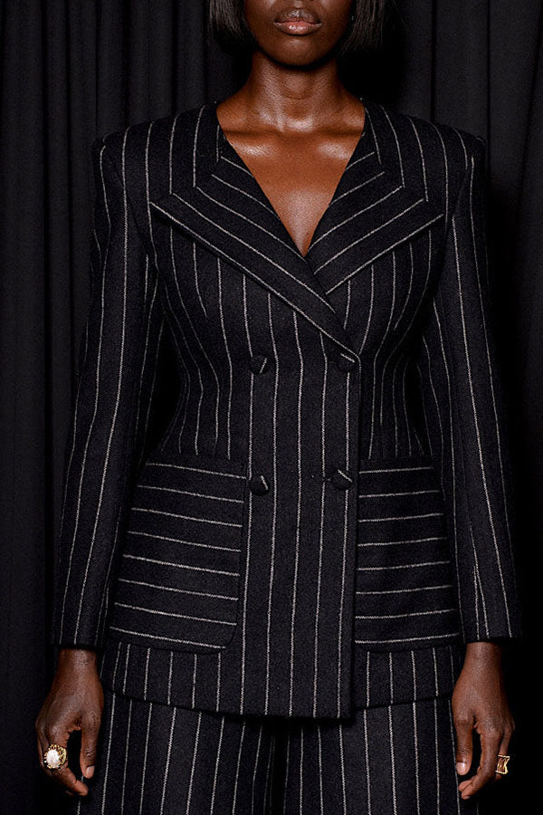 Chic Striped Blazer & Wide Leg Pants Set