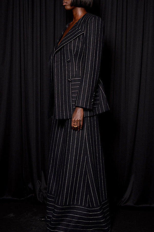 Chic Striped Blazer & Wide Leg Pants Set