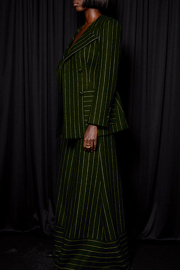 Chic Striped Blazer & Wide Leg Pants Set
