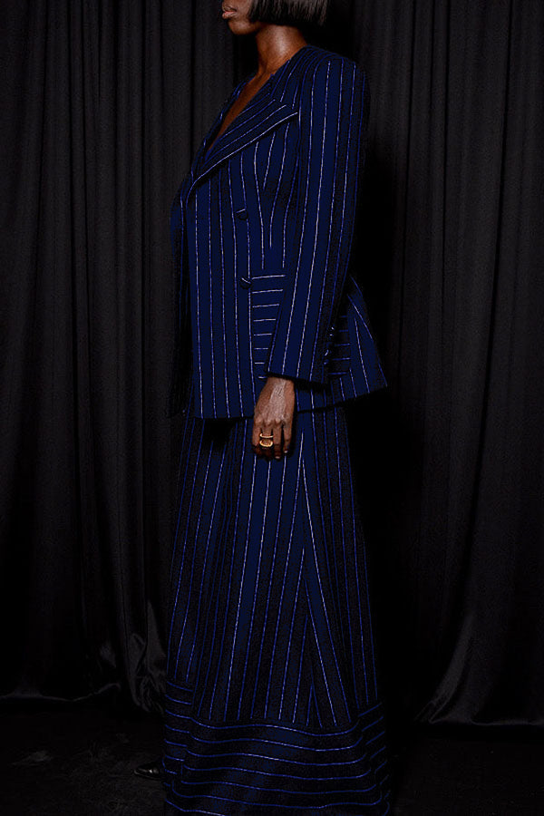 Chic Striped Blazer & Wide Leg Pants Set