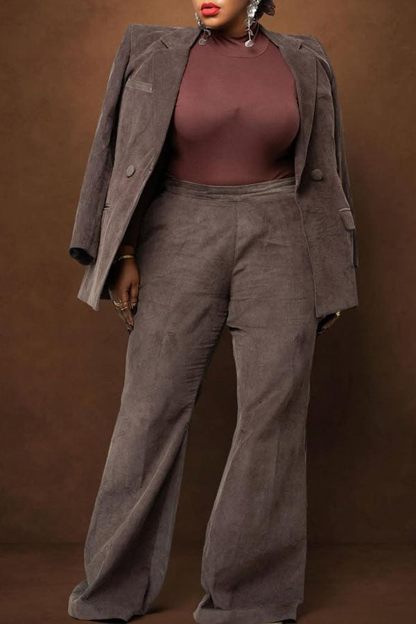 Casual Corduroy Double-breasted Blazer & Pants Set