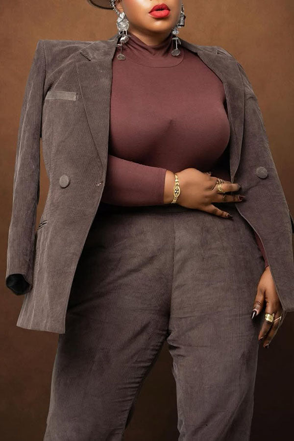 Casual Corduroy Double-breasted Blazer & Pants Set