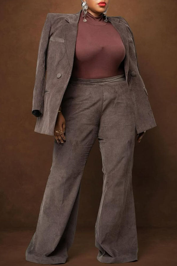 Casual Corduroy Double-breasted Blazer & Pants Set