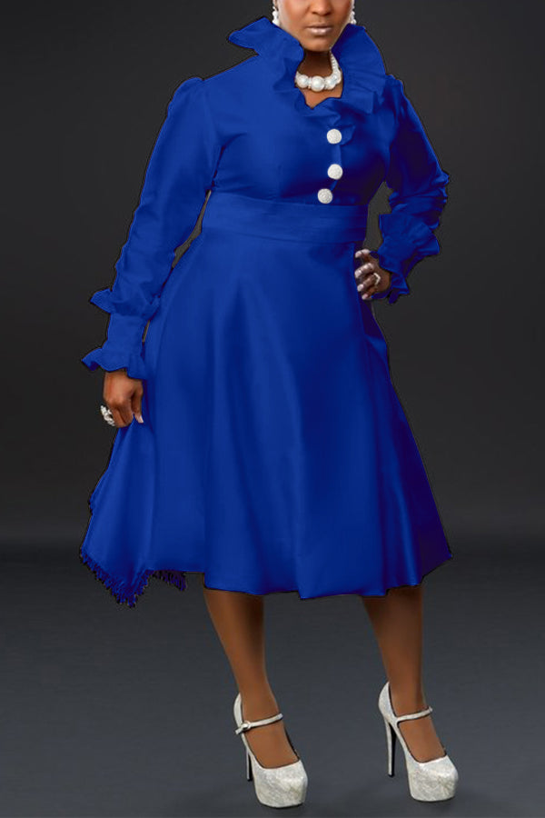 Elegant Solid A-line Midi Dress