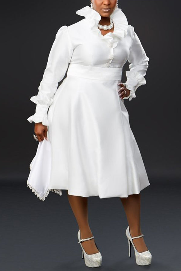 Elegant Solid A-line Midi Dress