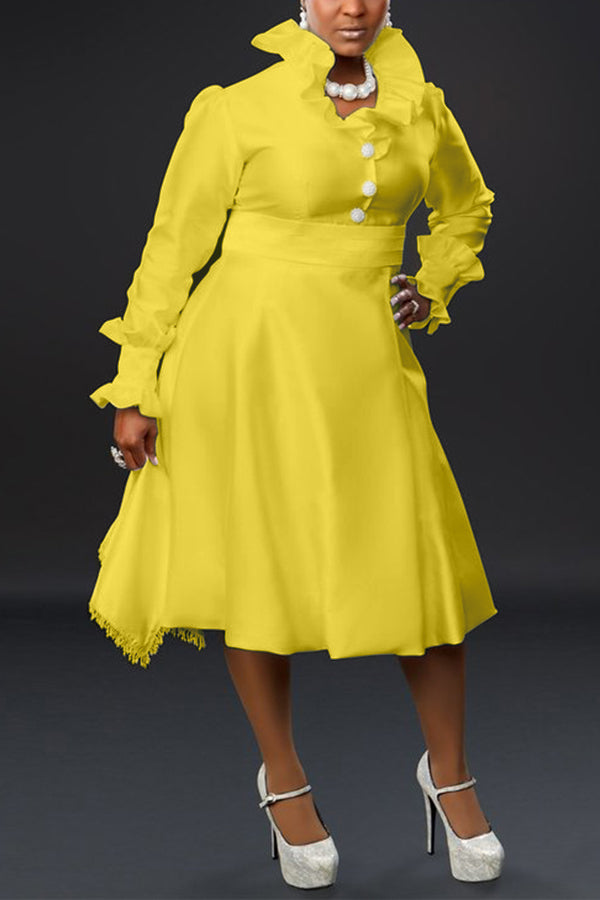 Elegant Solid A-line Midi Dress