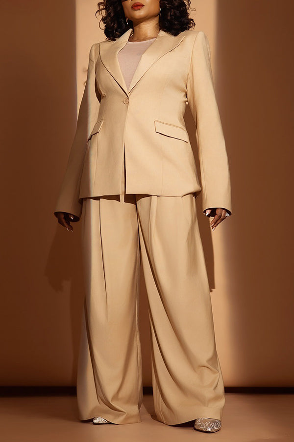 Chic Peak Collar Blazer & Wide Leg Pants Set