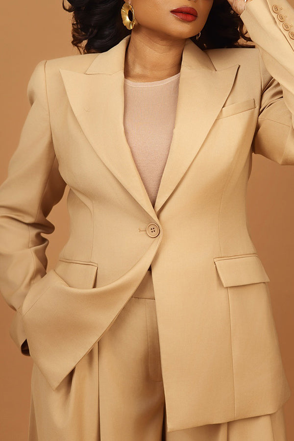 Chic Peak Collar Blazer & Wide Leg Pants Set
