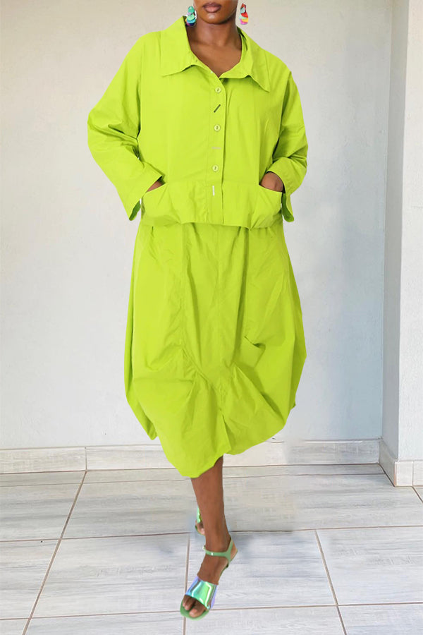 Chic Lapel Collar Pockets Shirt & Shorts Set