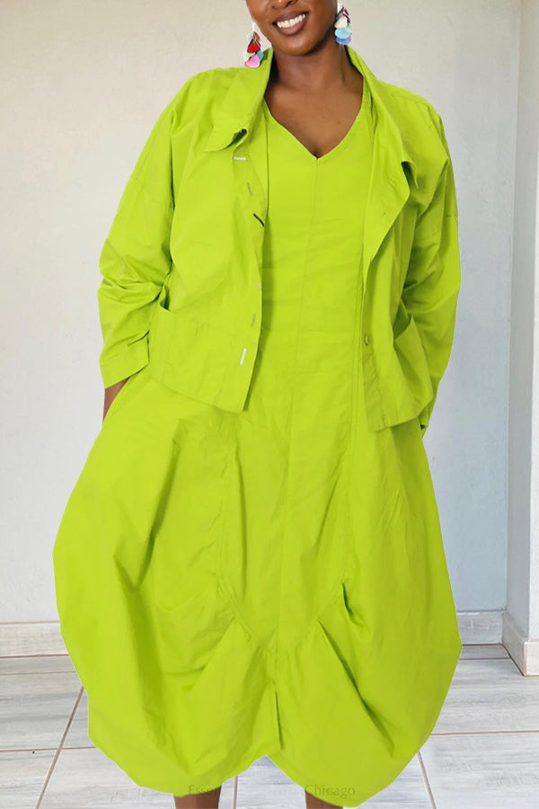 Chic Lapel Collar Pockets Shirt & Shorts Set