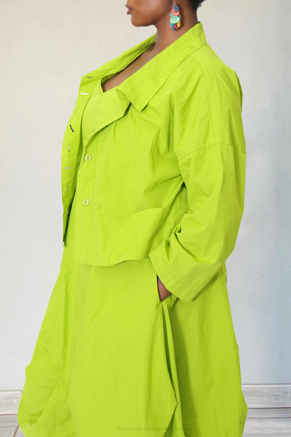 Chic Lapel Collar Pockets Shirt & Shorts Set