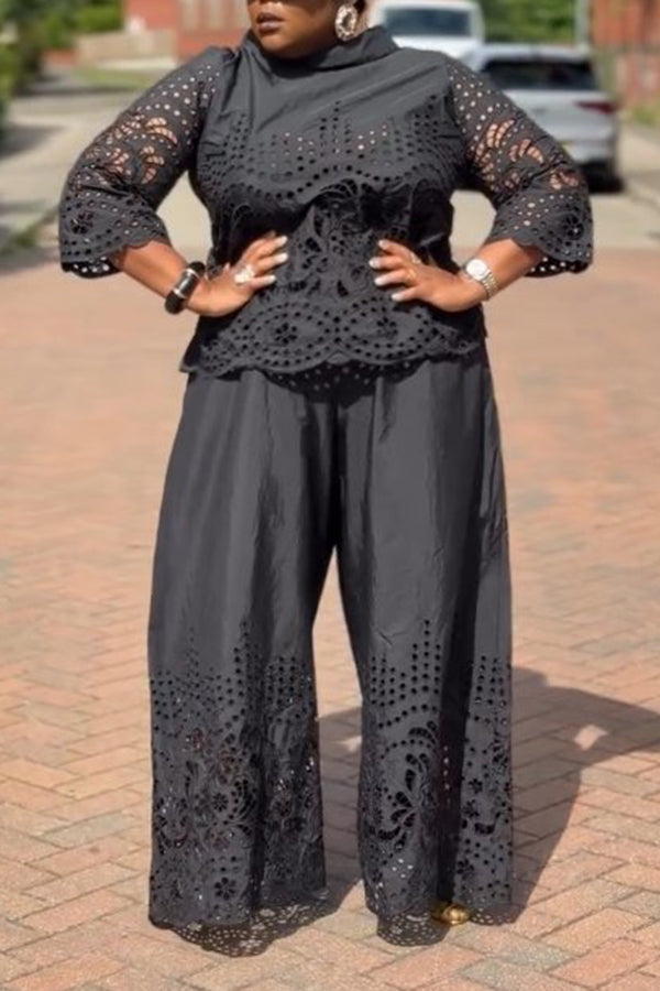 Elegant Cutout Top & Wide-Leg Pants Set