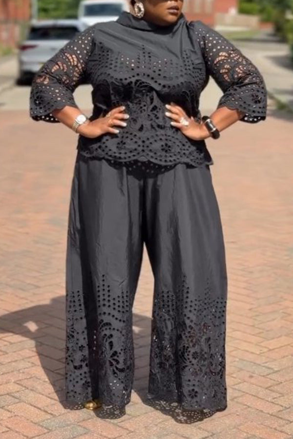 Elegant Cutout Top & Wide-Leg Pants Set