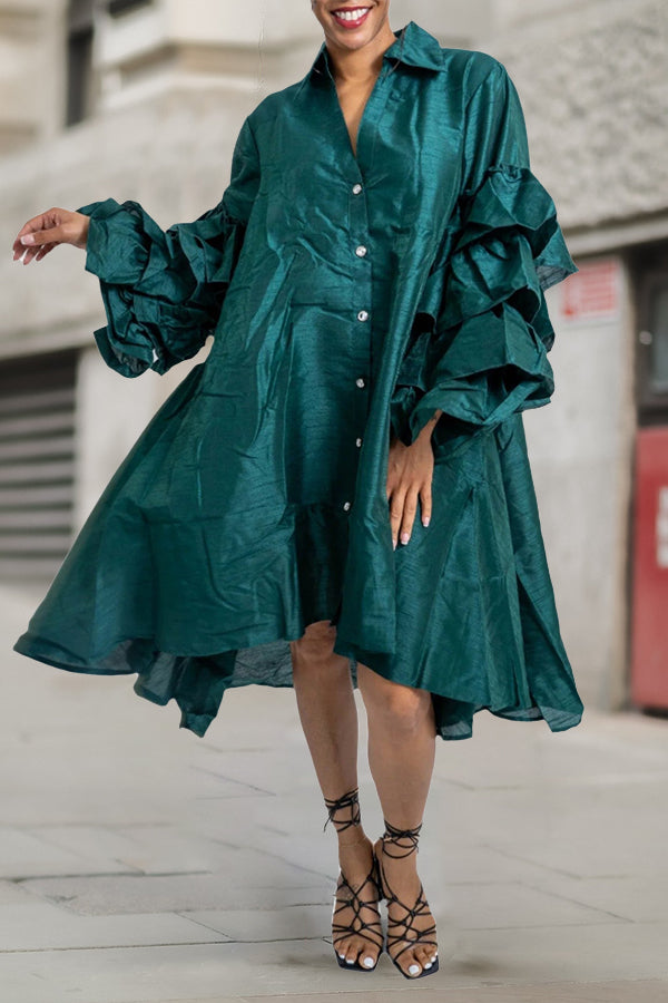 Casual Ruffle Sleeve A-Line Shirt Dress