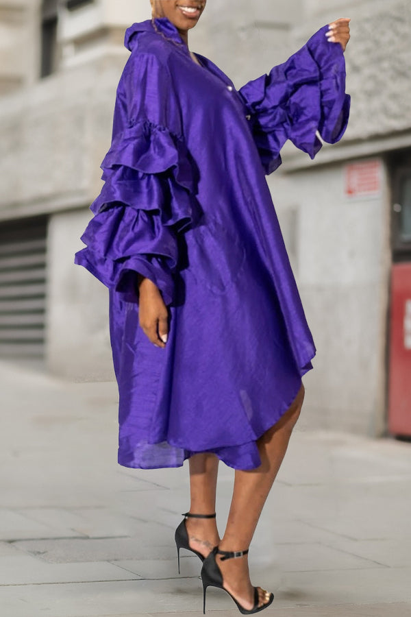 Casual Ruffle Sleeve A-Line Shirt Dress