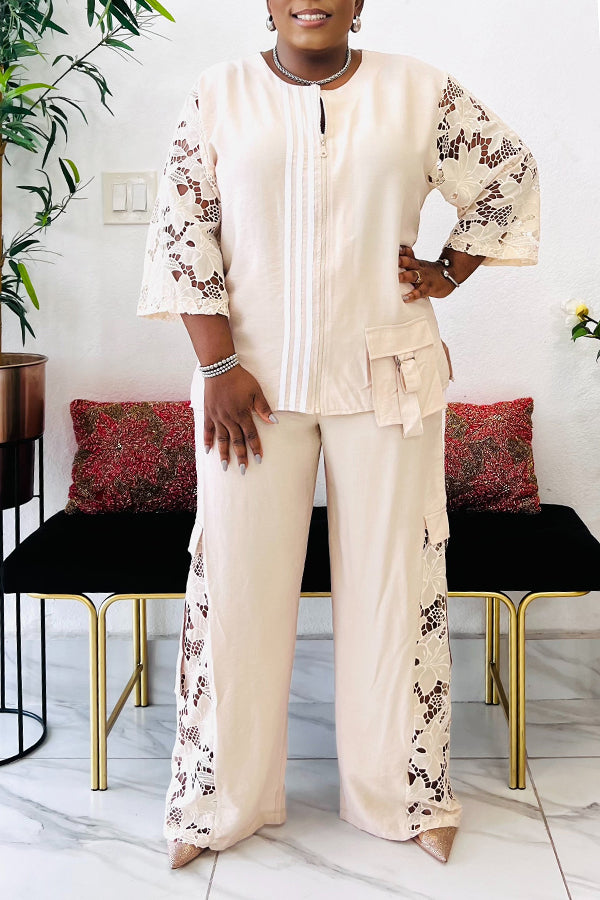 Elegant Cutout Sleeve Top & Pants Set