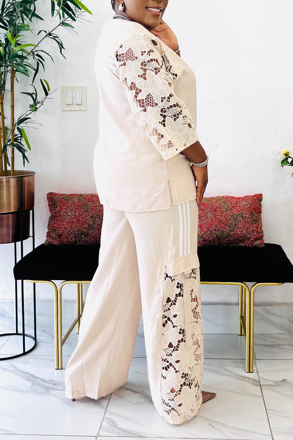 Elegant Cutout Sleeve Top & Pants Set
