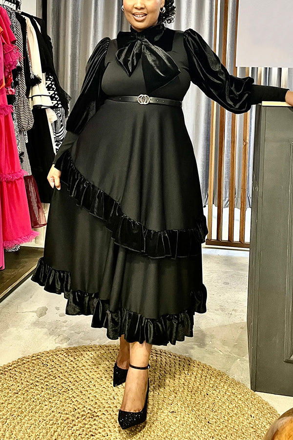 Elegant Bow High-low Hem Midi Dress