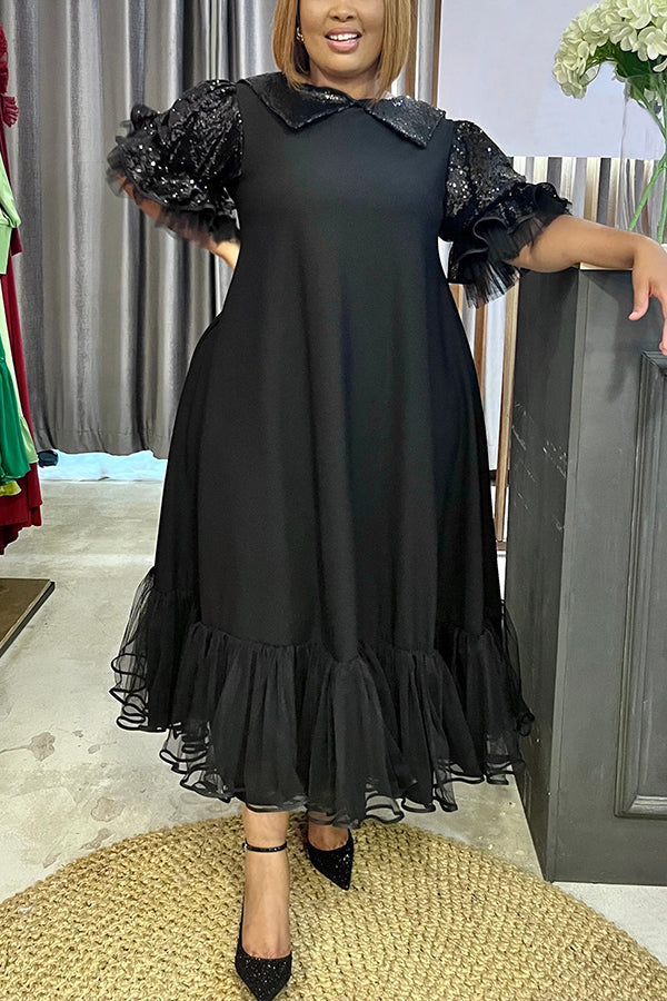 Elegant Sequined Mesh Dem Dress