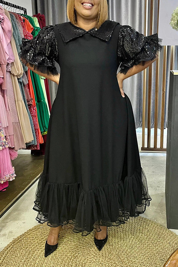 Elegant Sequined Mesh Dem Dress