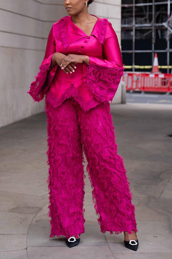 Stylish Fringe Trim Top & Pants Set