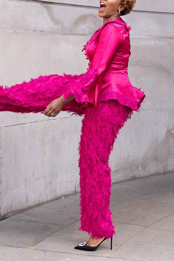 Stylish Fringe Trim Top & Pants Set