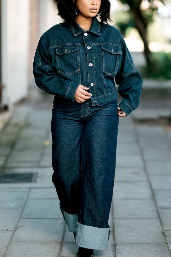 Casual Denim Jacket & Pants Set