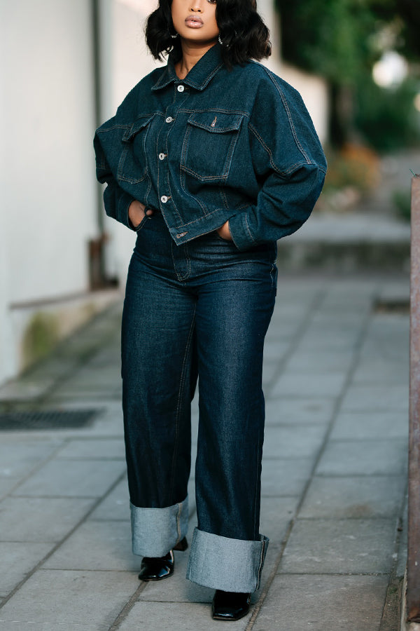Casual Denim Jacket & Pants Set