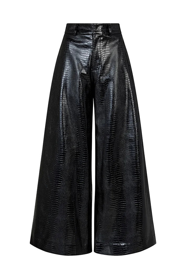 Stylish Crocodile Leather Wide-leg Pants