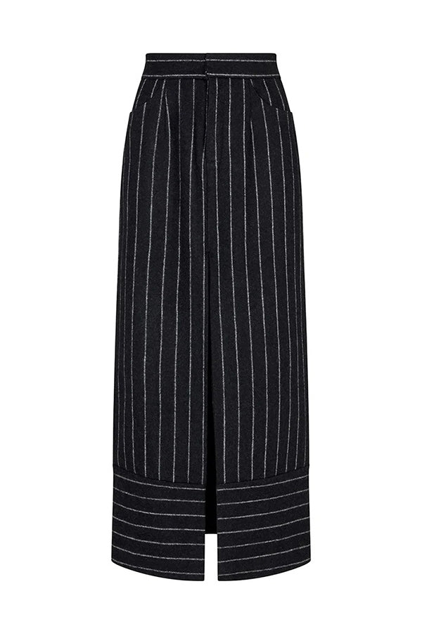 Retro Striped Back Slit Long Skirt