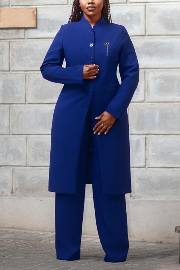 Chic Button Up Long Coat & Pants Set
