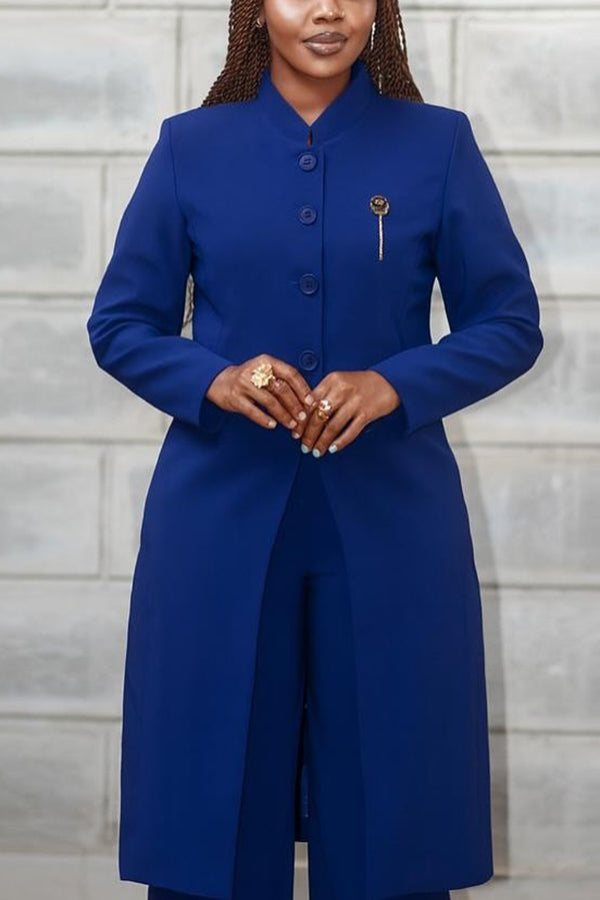 Chic Button Up Long Coat & Pants Set