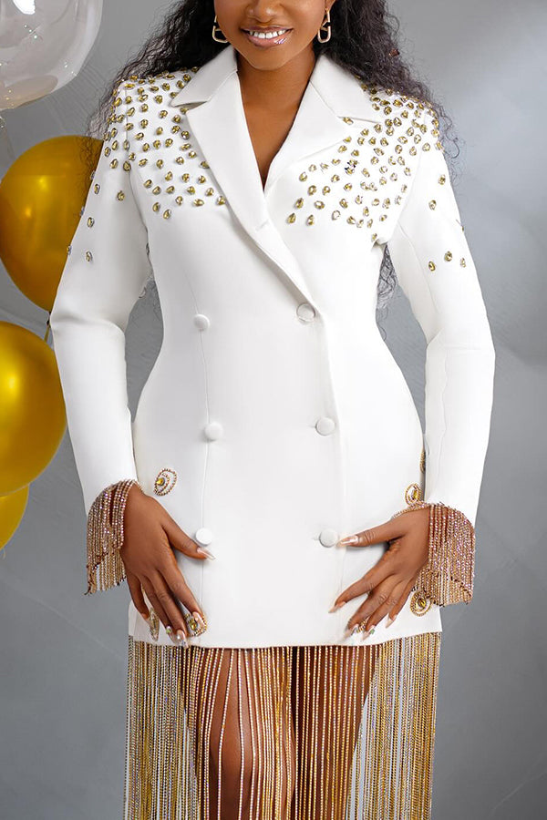 Stylish Double Breasted Fringe Trim Blazer