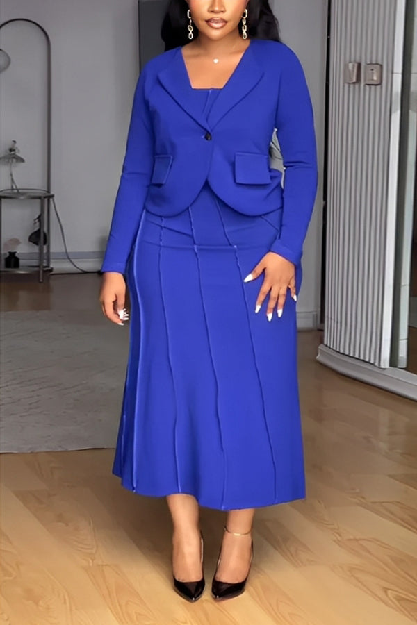 Elegant Solid Color Suit & Dress Set