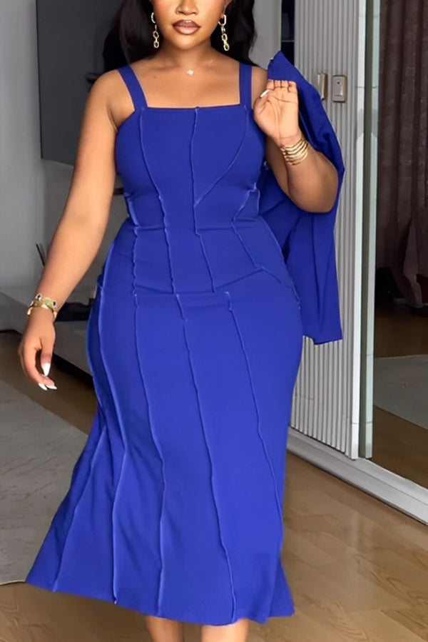 Elegant Solid Color Suit & Dress Set