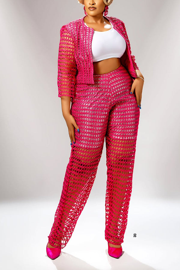 Elegant Crew Neck Cutout Top & Pants Set