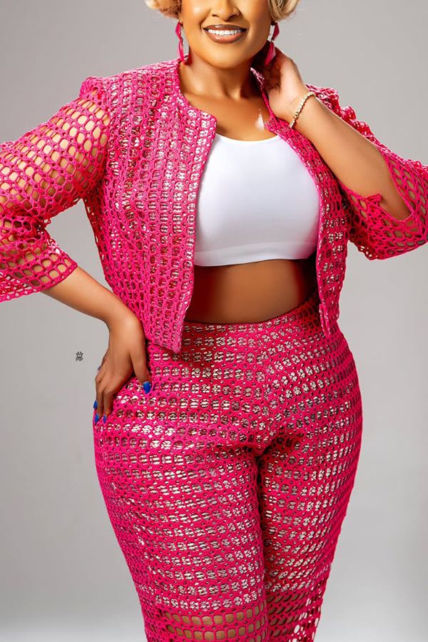 Elegant Crew Neck Cutout Top & Pants Set