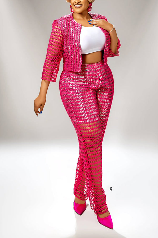 Elegant Crew Neck Cutout Top & Pants Set