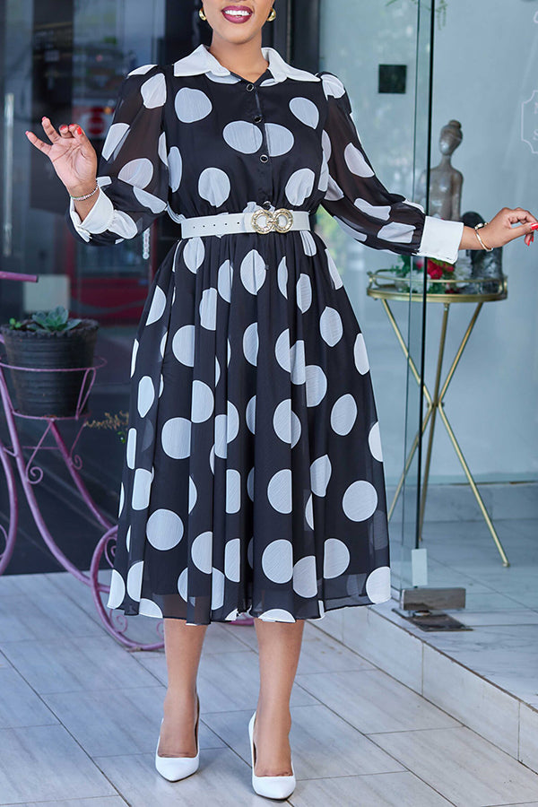 Retro Polka Dot Pleated A-Line Dress
