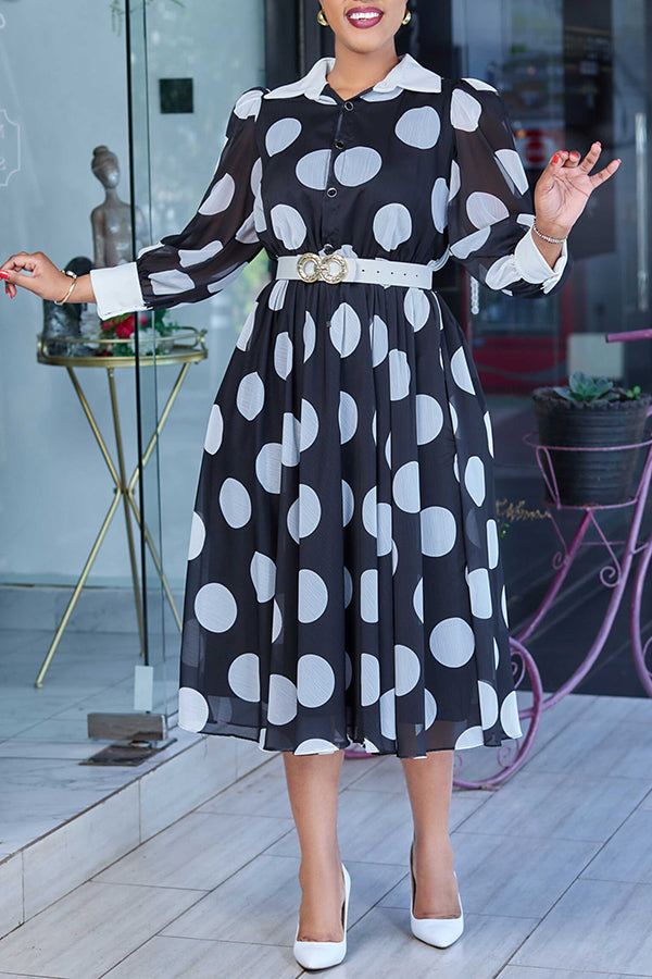 Retro Polka Dot Pleated A-Line Dress