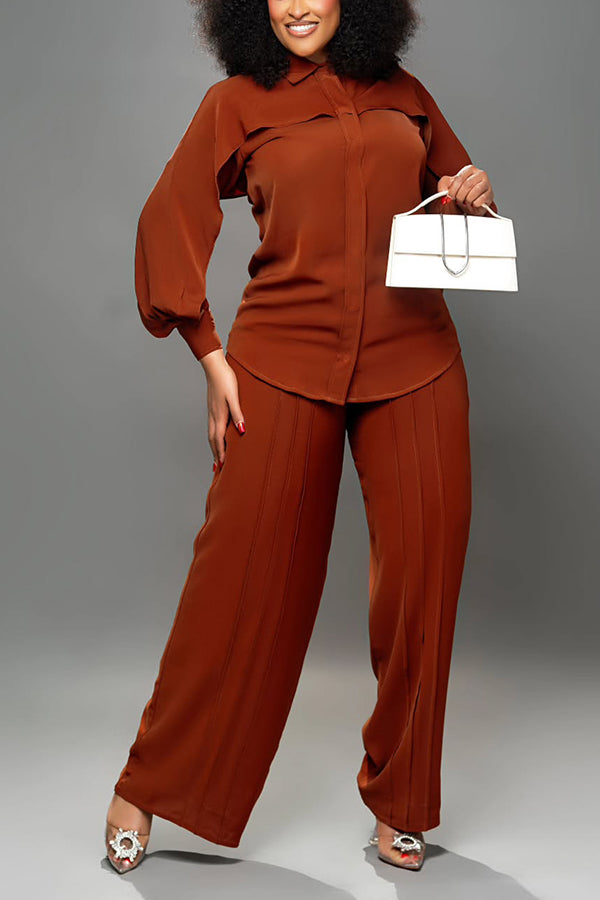 Chic Lantern Sleeve Top & Pants Set