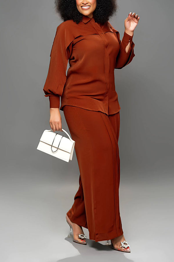 Chic Lantern Sleeve Top & Pants Set