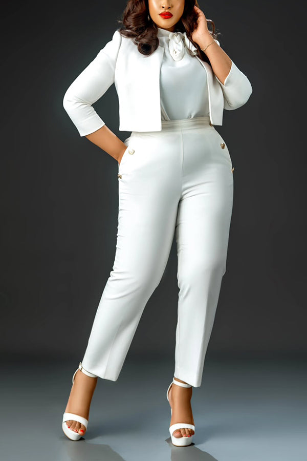 Chic Open Front Crop Coat & Pants Set