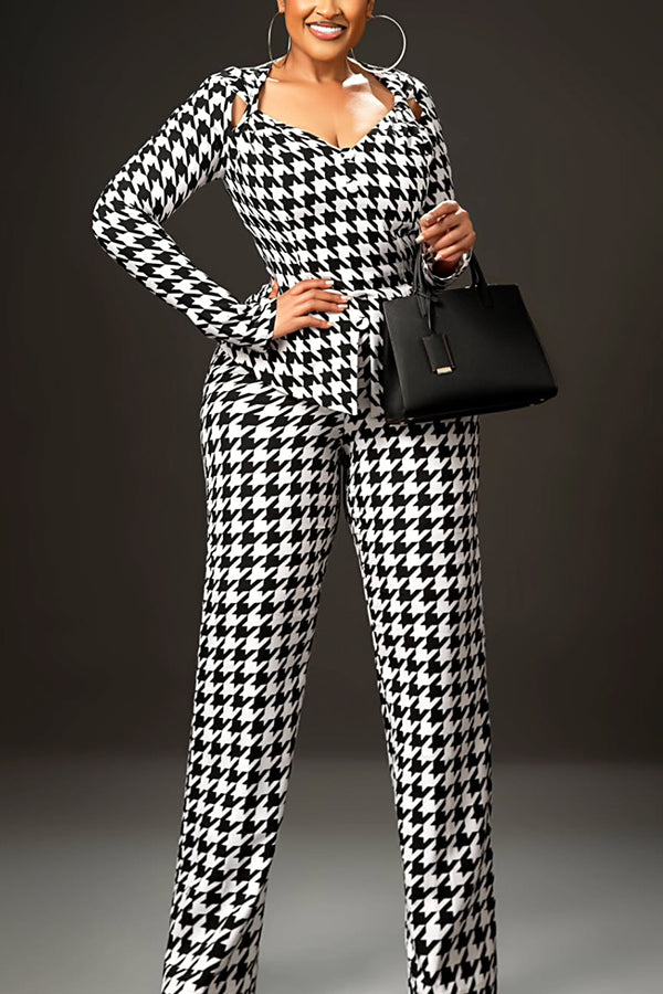 Chic Houndstooth Top & Pants Set