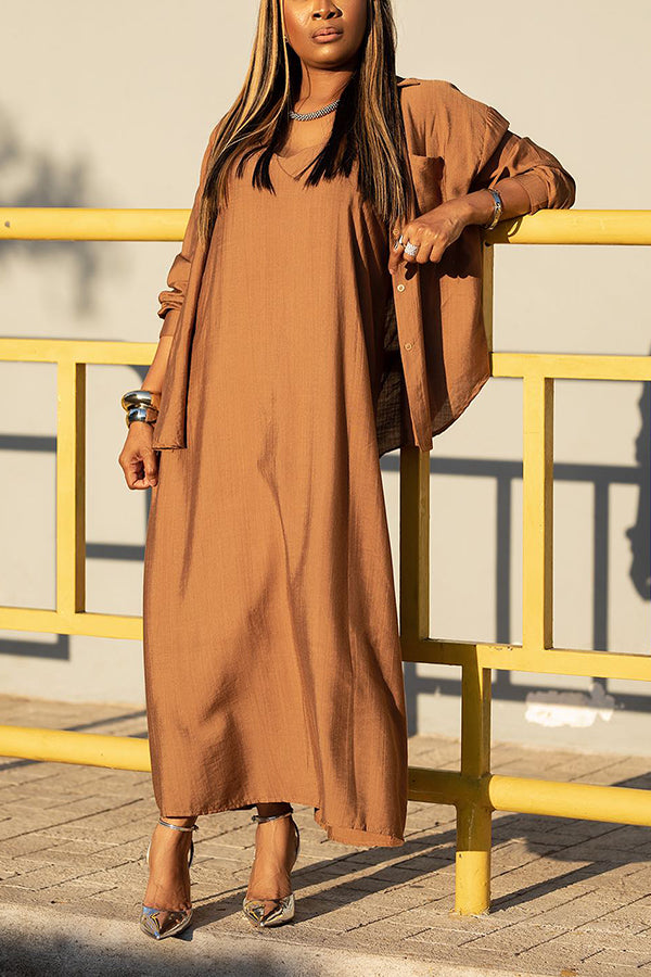 Cozy V-Neck Dress & Shirt Set