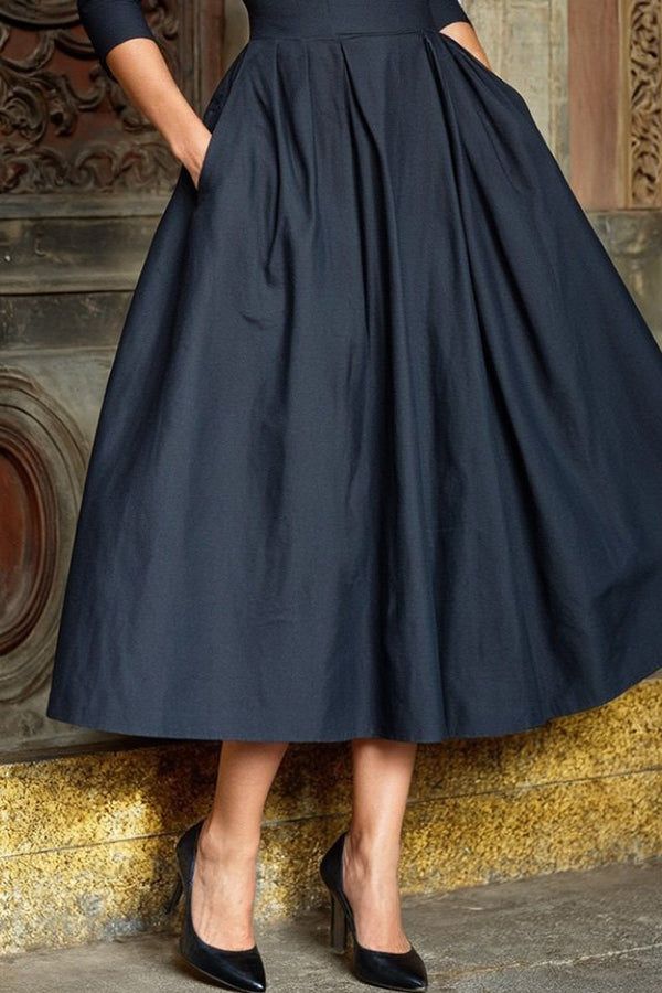 Elegant Pocket A-Line Midi Dress
